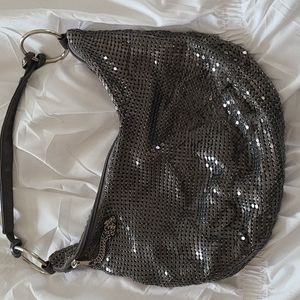Grey/silver mesh hobo bag